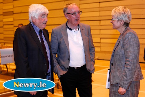 Dermot Curran, left, successful SDLP candidate for Downpatrick chats to John Feehan and Margaret Ritchie at the count tonight. Photograph: Columba O'Hare Dermot Curran, left, successful SDLP candidate for Downpatrick chats to John Feehan and Margaret Ritchie at the count tonight. Photograph: Columba O'Hare