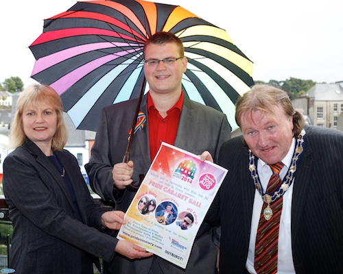 Mary McSorley, The Equality Commission with Rory Rafferty, Chairman, Newry Rainbow Community and Brian Quinn, Deputy Mayor, Newry and Mourne District Council getting ready for tomorrows Pride in Newry Festival 2014. Photograph: Columba O'Hare Mary McSorley, The Equality Commission with Rory Rafferty, Chairman, Newry Rainbow Community and Brian Quinn, Deputy Mayor, Newry and Mourne District Council getting ready for tomorrows Pride in Newry Festival 2014. Photograph: Columba O'Hare