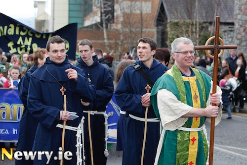 St Patrick starts off on his tour of Newry from outside The Quays last year. Photograph: Columba O'Hare St Patrick starts off on his tour of Newry from outside The Quays last year. Photograph: Columba O'Hare