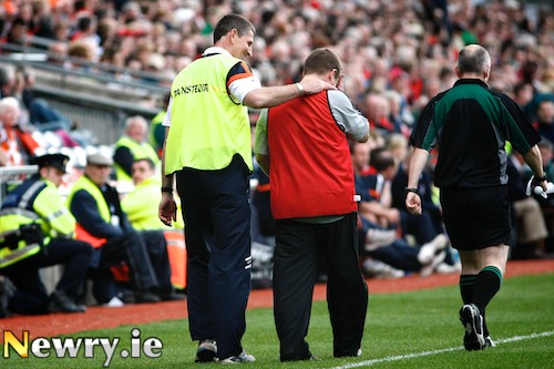 Armagh Manager Paddy O'Rourke and Down's James McCartan in 2010. Photograph: Columba O'Hare