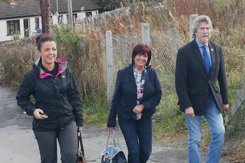 Cllr Liz Kimmins, Cllr Valerie Harte and Mickey Brady MLA  making their way to the Bulls Hill Meeting.