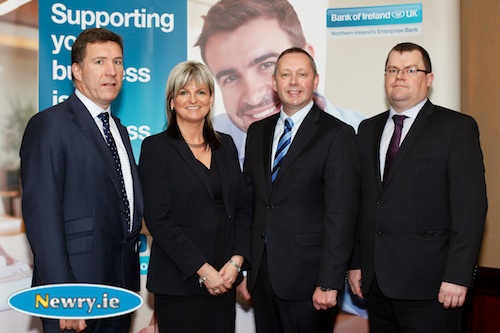 Pictured at the breakfast are from left are: Henry Cleary, Senior Manager, Global Markets, Bank of Ireland UK; Geraldine O’Hagan, Commercial Branch Manager, Bank of Ireland Newry; Sean Sheehan, Regional Director, NI Consumer and Small Business, Bank of Ireland UK and Frank O’Connor, Financial Controller, First Derivatives. Photograph: Columba O’Hare Pictured at the breakfast are from left are: Henry Cleary, Senior Manager, Global Markets, Bank of Ireland UK; Geraldine O’Hagan, Commercial Branch Manager, Bank of Ireland Newry; Sean Sheehan, Regional Director, NI Consumer and Small Business, Bank of Ireland UK and Frank O’Connor, Financial Controller, First Derivatives. Photograph: Columba O’Hare