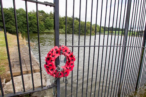 A wreath of Poppies close to the area at Bessbrook pond where Oswald Bradley lost his life. Photograph: NewRaypics.com A wreath of Poppies close to the area at Bessbrook pond where Oswald Bradley lost his life. Photograph: NewRaypics.com