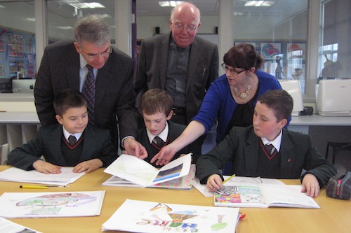Year 9 art pupils with Principal Hugh Mallon, Bishop McAreavey and Art teacher Karren Hurley Year 9 art pupils with Principal Hugh Mallon, Bishop McAreavey and Art teacher Karren Hurley
