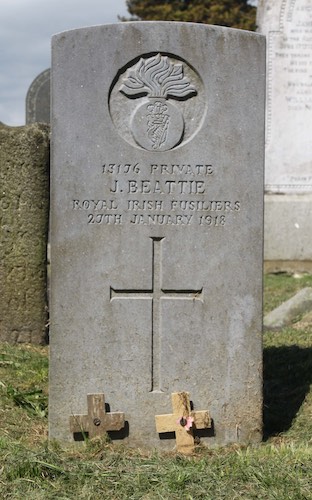 John Beattie’s gravestone in St Patrick’s Church of Ireland graveyard, Newry. John Beattie’s gravestone in St Patrick’s Church of Ireland graveyard, Newry.