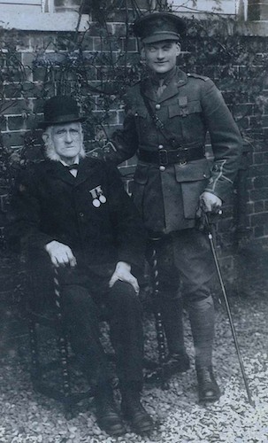 Crimean veteran, Thomas Hanna and Lieut. Robert H. Hanna, V.C. pictured at Kilkeel in February 1918 (Courtesy of Kilkeel Branch of the British Legion). Crimean veteran, Thomas Hanna and Lieut. Robert H. Hanna, V.C. pictured at Kilkeel in February 1918 (Courtesy of Kilkeel Branch of the British Legion).
