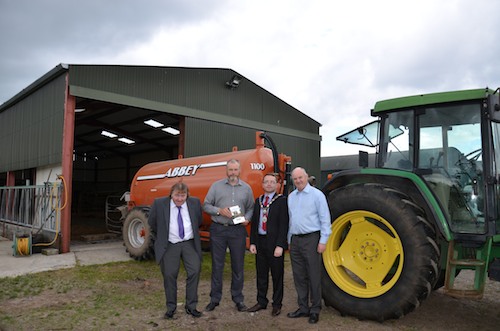 Mayor Dáire Hughes, deputy Mayor, Brian Quinn joined John Farrell, Director of Environment Health and Building Services, Bryan Monson, Deputy Chief Executive Health and Safety Executive NI to call on farmers to always work safely around slurry. Mayor Dáire Hughes, deputy Mayor, Brian Quinn joined John Farrell, Director of Environment Health and Building Services, Bryan Monson, Deputy Chief Executive Health and Safety Executive NI to call on farmers to always work safely around slurry.