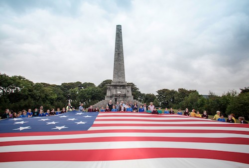 Launching the Star Spangled Festival Rostrevor school children unfurled a giant 42 ft X 30 ft replica of the original Star Bangled Banner Flag which flew over Fort Mc Henry at the end of the 1812-14 War, which coincided with the writing of the American National Anthem by Francis Scot Key in September 1814. Photograph: NewRayPics Launching the Star Spangled Festival Rostrevor school children unfurled a giant 42 ft X 30 ft replica of the original Star Bangled Banner Flag which flew over Fort Mc Henry at the end of the 1812-14 War, which coincided with the writing of the American National Anthem by Francis Scot Key in September 1814. Photograph: NewRayPics