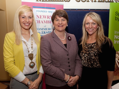 Enterprise, Trade and Investment Minister, Arlene Foster at the NI Small Business Conference with Deborah Loughran, President, and Orla Jackson, Chief Executive Newry Chamber of Commerce. Enterprise, Trade and Investment Minister, Arlene Foster at the NI Small Business Conference with Deborah Loughran, President, and Orla Jackson, Chief Executive Newry Chamber of Commerce.