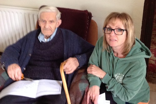 Joe Neville and Linda Reid pictured after meeting one another for the first time. Joe is a cousin of Linda’s great grandfather John Miller who emigrated to Canada in the early part of the 20th century. Joe Neville and Linda Reid pictured after meeting one another for the first time. Joe is a cousin of Linda’s great grandfather John Miller who emigrated to Canada in the early part of the 20th century.
