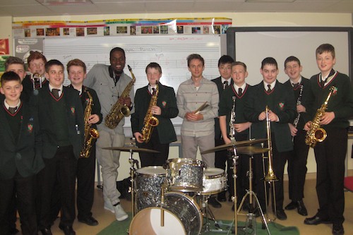 St Joseph's Pupils with Soweto Kinch and David Lyttle at their music workshop at the school. St Joseph's Pupils with Soweto Kinch and David Lyttle at their music workshop at the school.