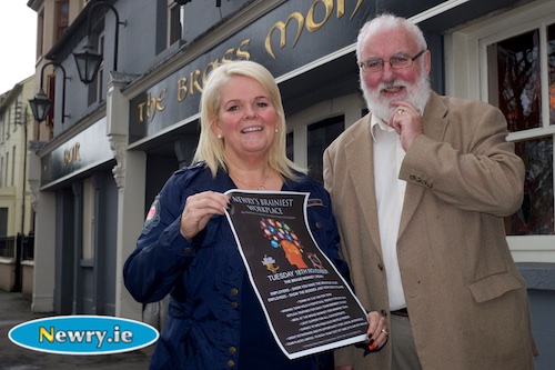 Marie Therese McKenna, The Brass Monkey with Frank Dolaghan, The Brain Injury Foundation, looking forward to finding Newry's Brainiest Workplace. Photograph: Columba O'Hare Marie Therese McKenna, The Brass Monkey with Frank Dolaghan, The Brain Injury Foundation, looking forward to finding Newry's Brainiest Workplace. Photograph: Columba O'Hare