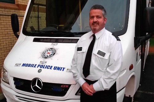 Constable Mark McGarrity, South Armagh Neighbourhood Policing team, with the mobile police station which will visit Bessbrook on Saturday, 6 December. Constable Mark McGarrity, South Armagh Neighbourhood Policing team, with the mobile police station which will visit Bessbrook on Saturday, 6 December.