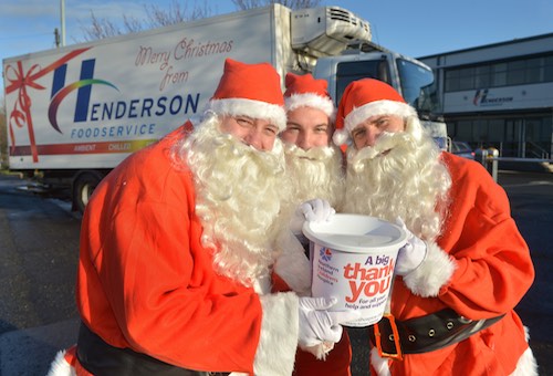 Santas Michael Lappin, Peter Taylor and Andy McDonald from Henderson's will be heading out today on over 30 delivery lorries to visit customers and drum up donations for the Northern Ireland Children’s Hospice. Photograph: Aaron McCracken/Harrisons Santas Michael Lappin, Peter Taylor and Andy McDonald from Henderson's will be heading out today on over 30 delivery lorries to visit customers and drum up donations for the Northern Ireland Children’s Hospice. Photograph: Aaron McCracken/Harrisons