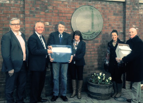 Handing in the letters at the Newry and Mourne Council Headquarters. Handing in the letters at the Newry and Mourne Council Headquarters.
