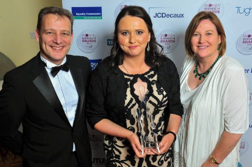 Jeremy Fitch, Invest NI and Roseann Kelly, right, Women in Business present Clare Valley, The Rug House, Newry with her award for Best Exporter at the recent Women in Business Awards 2014. Jeremy Fitch, Invest NI and Roseann Kelly, right, Women in Business present Clare Valley, The Rug House, Newry with her award for Best Exporter at the recent Women in Business Awards 2014.