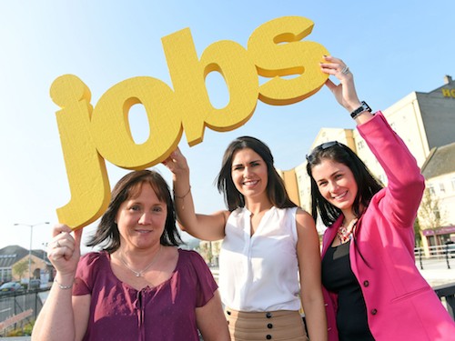  Clare Mooney, Employer Contact Manager, Department for Employment and Learning with some of the participants at the Newry Jobs Fair Elizabeth O'Hanlon, First Derivatives and Maureen Kearney, MJM Group.