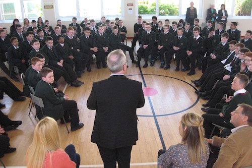 Richard Moore talks to the pupils of St Joseph's Boys High School in Newry. Richard Moore talks to the pupils of St Joseph's Boys High School in Newry.