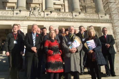 Dominic Bradley MLA (far right) and others meetings with representatives of POBAL and Turas at Stormont on Tuesday. Dominic Bradley MLA (far right) and others meetings with representatives of POBAL and Turas at Stormont on Tuesday.