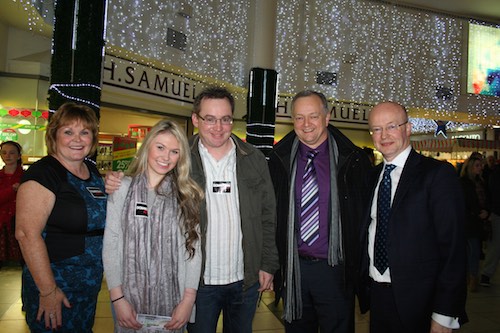 The Judging panel, Jennifer Malone Newry Musical Society, Local musician Mickey Murphy,  Peter Murray Centre Manager, Dominic Wadsworth, head of music Abbey Grammar School  with joint runner up Katherine Dougan - Singer - Newry