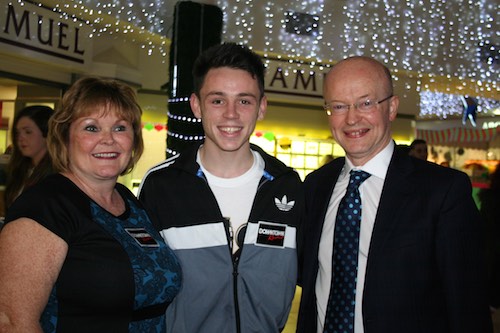 Judges Jennifer Malone Newry Musical Society with Peter Murray centre manager and runner up  Kieran McArdle (rapper) from Newry 