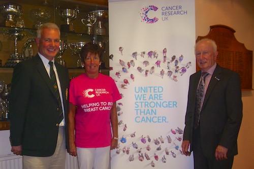 Jeff Forde, Captain – Tandragee Golf Club, Rosalind McCullough, Event Co-ordinator and Gervase McCartan, Chairman Newry Branch of Cancer Research Jeff Forde, Captain – Tandragee Golf Club, Rosalind McCullough, Event Co-ordinator and Gervase McCartan, Chairman Newry Branch of Cancer Research