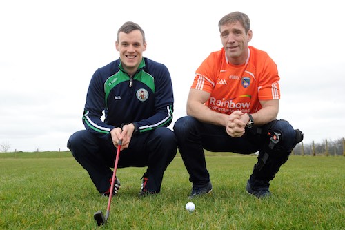 Armagh manager Kieran McGeeney and star player Mark Shields launch the St Killian’s Whitecross GAC Barry Malone Memorial Golf Day, which takes place on Saturday, July 18, at Ashfield Golf Course. Photograph: John Merry Armagh manager Kieran McGeeney and star player Mark Shields launch the St Killian’s Whitecross GAC Barry Malone Memorial Golf Day, which takes place on Saturday, July 18, at Ashfield Golf Course. Photograph: John Merry
