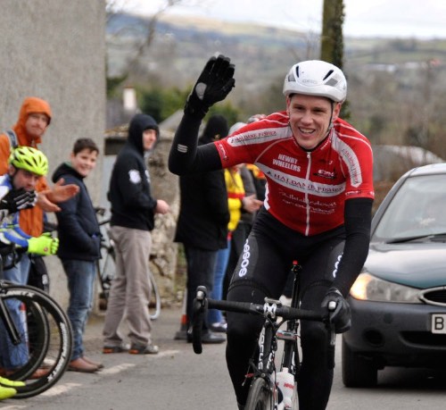 Andy Bye celebrates his win at Annaclone. Andy Bye celebrates his win at Annaclone.