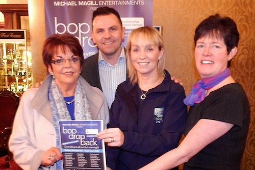 Susan McCann Musician, Miceal Magill Magill Entertainments, Lisa Mulkerns Southern Area Hospice, Louise Young Canal Court Hotel, pictured at the launch of the BOP to You Drop 2015 in the Canal Court Hotel, Newry. Susan McCann Musician, Miceal Magill Magill Entertainments, Lisa Mulkerns Southern Area Hospice, Louise Young Canal Court Hotel, pictured at the launch of the BOP to You Drop 2015 in the Canal Court Hotel, Newry.