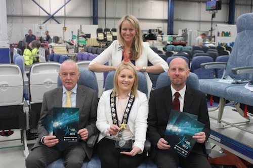 Cllr Naomi Bailie, Chairperson, Newry, Mourne and Down District Council pictured at the B/E Aerospace plant in Kilkeel with competition organiser, Orla Jackson, Newry Chamber of Commerce along with Principal Sponsors Francis Kelly and Martin McGinley, B/E Aerospace. Cllr Naomi Bailie, Chairperson, Newry, Mourne and Down District Council pictured at the B/E Aerospace plant in Kilkeel with competition organiser, Orla Jackson, Newry Chamber of Commerce along with Principal Sponsors Francis Kelly and Martin McGinley, B/E Aerospace.