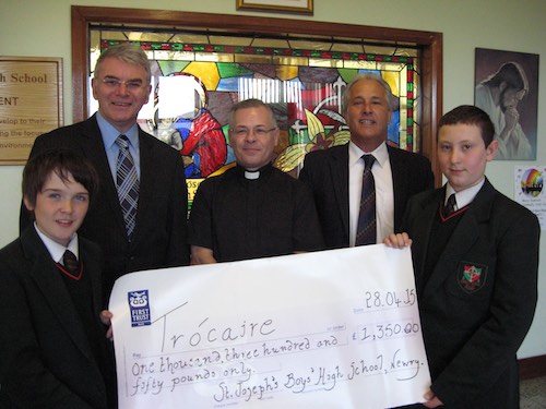 Pupils: Shea McKenna + Micky Mahon. Mr Hugh Mallon (Principal), Fr Tony Corr and Mr Pat McParland (RE HOD and event organizer) Pupils: Shea McKenna + Micky Mahon. Mr Hugh Mallon (Principal), Fr Tony Corr and Mr Pat McParland (RE HOD and event organizer)