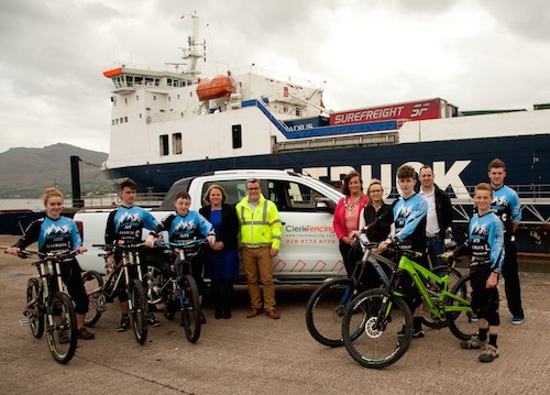 Marie Ward, Director of Enterprise, Regeneration & Tourism, Newry Mourne & Down District Council, Alistair Eagles, CEO Seatruck Ferries, Gillian Fitzpatrick, Deputy Chairperson Newry Mourne & Down Council, Darren James, Clerk Fencing with the East Coast MTB Development Team Marie Ward, Director of Enterprise, Regeneration & Tourism, Newry Mourne & Down District Council, Alistair Eagles, CEO Seatruck Ferries, Gillian Fitzpatrick, Deputy Chairperson Newry Mourne & Down Council, Darren James, Clerk Fencing with the East Coast MTB Development Team