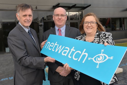 Mark Bleakney from Invest NI with Nial Kelly Co-Founder and Chief Tecnology Officer and Wendy Hamilton Chief Operations Officer of Netwatch. Photograph: Aaron McCracken/Harrisons Mark Bleakney from Invest NI with Nial Kelly Co-Founder and Chief Tecnology Officer and Wendy Hamilton Chief Operations Officer of Netwatch. Photograph: Aaron McCracken/Harrisons