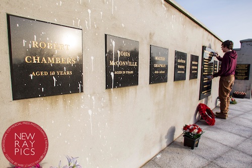 Paint damage caused to the Kingsmills memorial. Photograph: NewRayPics Paint damage caused to the Kingsmills memorial. Photograph: NewRayPics