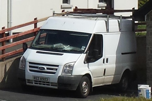 The white Ford Transit van which was stolen from Carrickcruppen Heights.