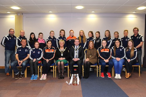 The Armagh U17 Ladies Football team at the reception. Photograph: John Merry The Armagh U17 Ladies Football team at the reception. Photograph: John Merry
