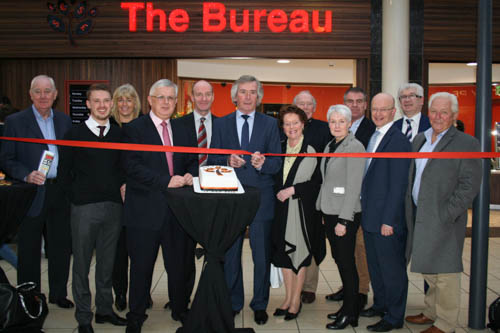 John Gildea, The Bureau with Pat Jennings and visitors to the launch of the new premises at Buttercrane. John Gildea, The Bureau with Pat Jennings and visitors to the launch of the new premises at Buttercrane.