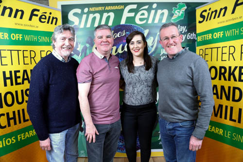 MLAs Cathal Boylan, Conor Murphy and Megan Fearon with MP Mickey Brady at the launch of Sinn Féin Does Strictly in Dromintee last week. MLAs Cathal Boylan, Conor Murphy and Megan Fearon with MP Mickey Brady at the launch of Sinn Féin Does Strictly in Dromintee last week.