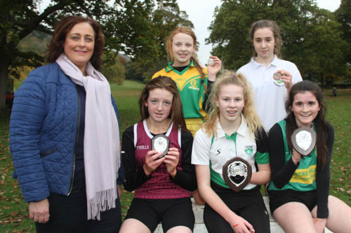 Vice Chairperson Newry, Mourne and Down Council Gillian Fitzpatrick presented the awards for the winners in the Junior Girls 1.5 race in the Post Primary Schools Cross Country l-r Vice Chairperson Gillian Fitzpatrick, 3rd Chloe St Marys, 4th Alannah St Josephs, Winner Emily Rathfriland High, 5th Kiara Shimna, 2nd Niamh Sacred Heart. Vice Chairperson Newry, Mourne and Down Council Gillian Fitzpatrick presented the awards for the winners in the Junior Girls 1.5 race in the Post Primary Schools Cross Country l-r Vice Chairperson Gillian Fitzpatrick, 3rd Chloe St Marys, 4th Alannah St Josephs, Winner Emily Rathfriland High, 5th Kiara Shimna, 2nd Niamh Sacred Heart.