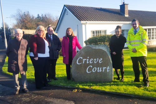 Karen McKevitt MLA, Dominic Bradley MLA, Minister for Regional Development Michelle McIlveen, James Kelly Transport NI and local resident Michael Carlin
