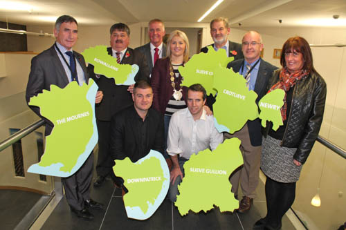 The Forum representatives, from left, The Mournes DEA Interim Chairperson, Cllr Harold Mckee; Rowallane DEA Chairperson, Cllr William Walker; Downpatrick DEA Chairperson, Cllr Colin McGrath; Newry, Mourne and Down District Council Deputy Chief Executive, Eddy Curtis; Newry, Mourne and Down District Council Chairperson, Cllr Naomi Bailie; Slieve Gullion DEA Chairperson, Cllr Barra Ó Muirí; Slieve Croob DEA Vice Chair, Cllr Garth Craig; Crotlieve DEA Chairperson, Cllr Declan McAteer and Newry DEA Chairperson, Cllr Valerie Harte. The Forum representatives, from left, The Mournes DEA Interim Chairperson, Cllr Harold Mckee; Rowallane DEA Chairperson, Cllr William Walker; Downpatrick DEA Chairperson, Cllr Colin McGrath; Newry, Mourne and Down District Council Deputy Chief Executive, Eddy Curtis; Newry, Mourne and Down District Council Chairperson, Cllr Naomi Bailie; Slieve Gullion DEA Chairperson, Cllr Barra Ó Muirí; Slieve Croob DEA Vice Chair, Cllr Garth Craig; Crotlieve DEA Chairperson, Cllr Declan McAteer and Newry DEA Chairperson, Cllr Valerie Harte.