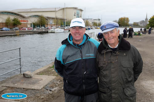 Pictured at the National Course Fishing Federation of Ireland Home International at the Albert Basin in Newry today were Five times World Champion Alan Scotthorne, left and Oliver McGauley,, NCFFI President. Photograph: Columba O'Hare Pictured at the National Course Fishing Federation of Ireland Home International at the Albert Basin in Newry today were Five times World Champion Alan Scotthorne, left and Oliver McGauley,, NCFFI President. Photograph: Columba O'Hare