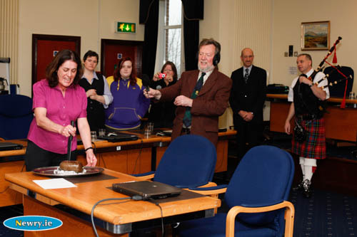 Addressing the Haggis at the old Newry and Mourne District Council. Photograph: Columba O'Hare Addressing the Haggis at the old Newry and Mourne District Council. Photograph: Columba O'Hare