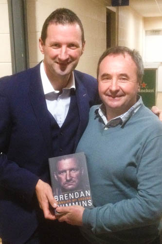 Camlough man Pat Mc Ginn pictured with Hurling legend and nine times all Ireland Poc Fada Champion Brendan Cummins at his Camlough man Pat Mc Ginn pictured with Hurling legend and nine times all Ireland Poc Fada Champion Brendan Cummins at his