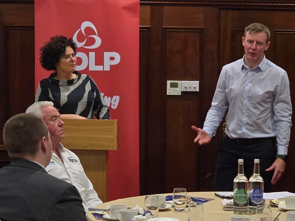 Justin McNulty MLA speaking at the SDLP breakfast in the Canal Court Hotel, Newry.