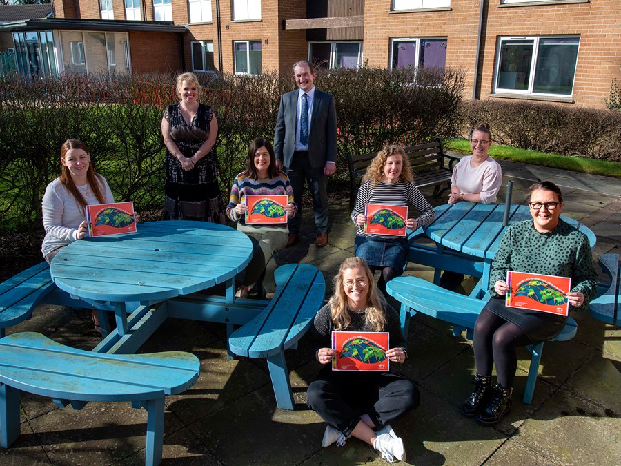 The Southern Health and Social Care Trust celebrated the dedication of their social work staff on World Social Work Day 2022. Photographed are some of their staff: Sheena McSherry (Dementia Navigator/Social Worker/ memory team), Catherine McCorry (Dementia Navigator/Social Worker/ Memory team), Melissa Johnston (Social Worker Memory Team), Ciara McCann (Social Worker Memory team), Claudine McComiskey (Head of Domically Care OPPC), Michelle Quinn (Clinical & Social Care Governance Officer), Margaret Gibney (Office Manager), with Colm McCafferty (Interim Director of Social Work).