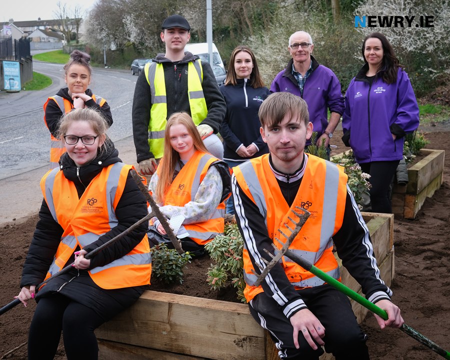 Having a break from all the hard work are seated are from left: Erin Barry Clegg, Brigid Heatley and Jonathan Brennan. Back: Sophie O'Brien and Lee Connolly with Clanrye Group staff: Maeve Murphy, Tony McAteer, Co-ordinator and Kerry Treanor.