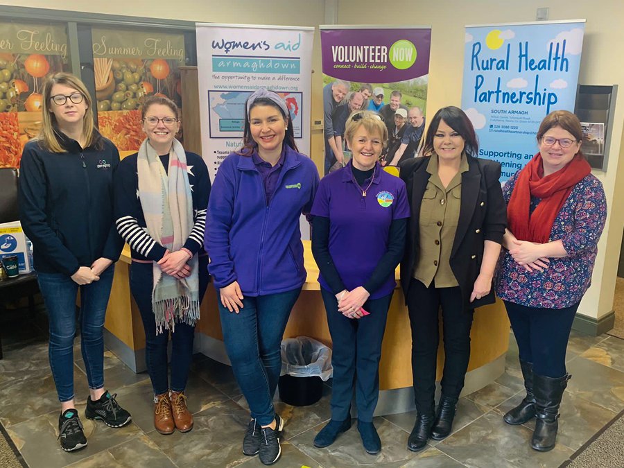 Looking forward to the Mini Health Fayre are from left: Claire Convery from Clanrye Group, Rebecca Nelson from Women's Aid, Raquel Rodrigues Keenan from Volunteer Now, Teresa Nugent from Rural Health Partnership, Thelma Thompson Little from Altnaveigh House and Martina Byrne from Hilltown Community Association.