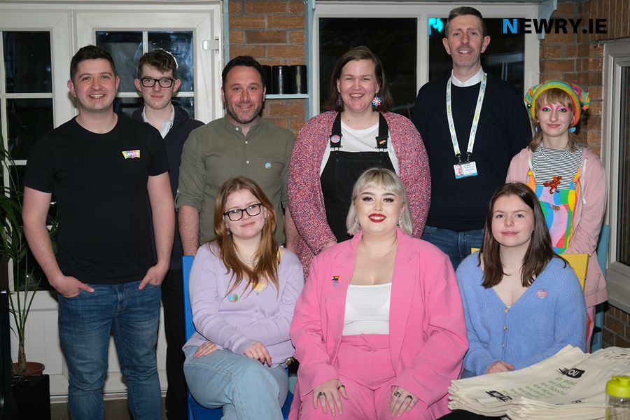 Visitors and guests pictured at the opening of Cafe Amach at An Tobar, Silverbridge. Included front from left are: Niamh McBennett; Hannah Agnew, Coordinator and Mary Agnew. Back: Dean Farquhar, Youth Action NI; Cailum Lavelle; Cllr Pete Byrne; Maria Ghianni-Wilkinson; Patrick Hughes, Education Authority Youth Services and Charlie Wallis.
