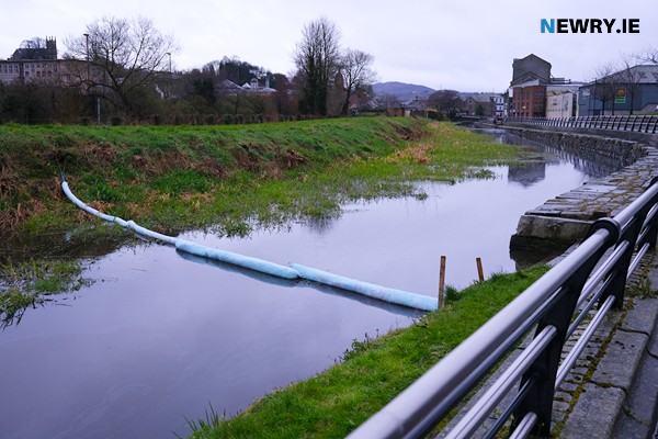 The oil boom in place on Newry Canal. Photograph: Columba O'Hare/ Newry.ie